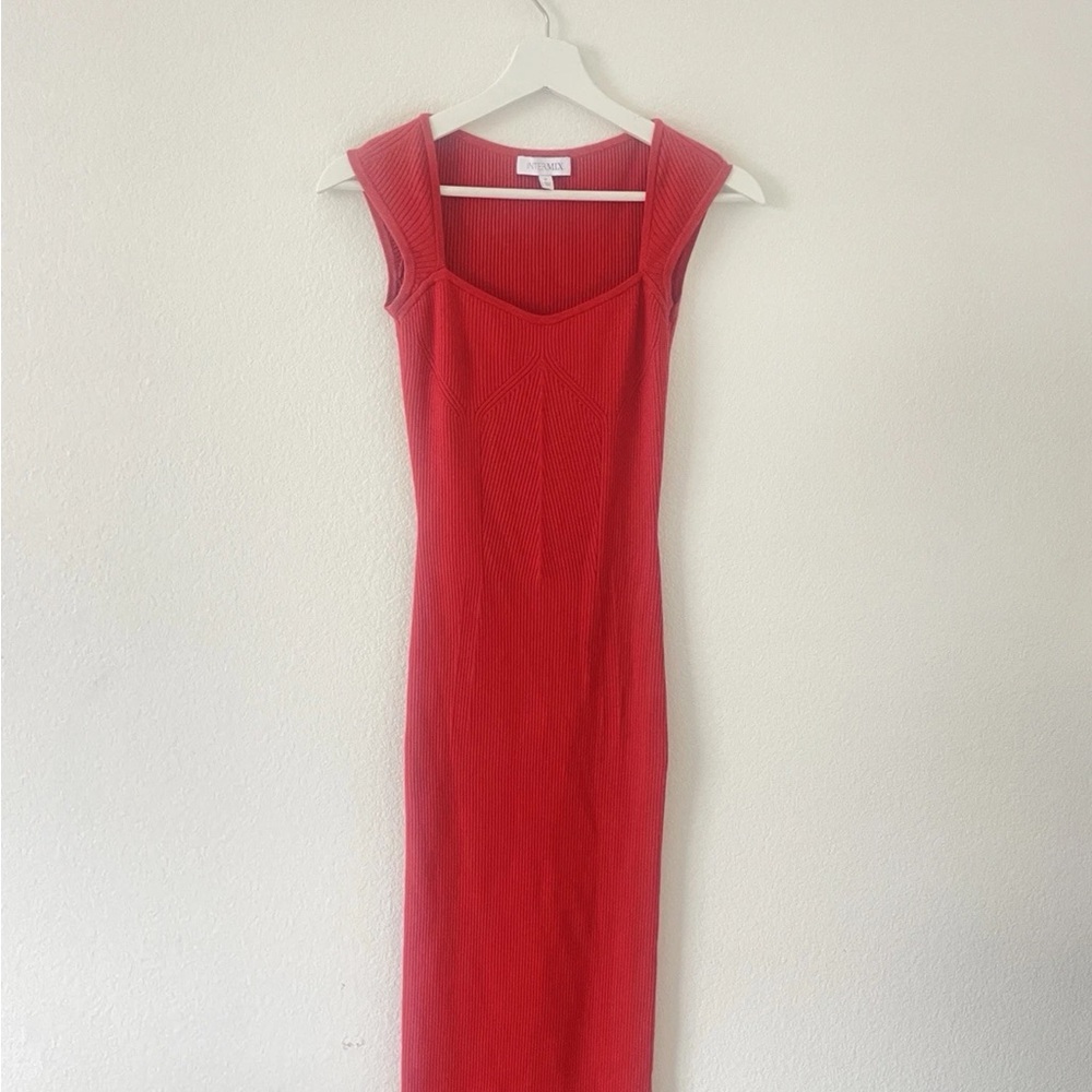 INTERMIX Goldie Rib Knit Midi Dress‎ RED Size P